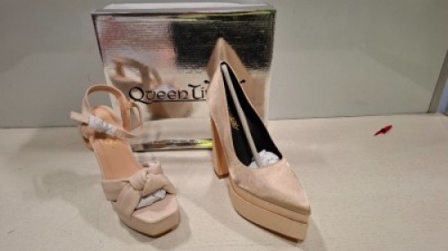 30 X BRAND NEW QUEEN LINA WOMENS SHOES CONTAINING STILETTO SHOES IN BEIGE AND BLACK IN SIZE 3 , HIGH HEEL SHOE IN BEIGE IN SIZE 3 ON A SHELF