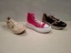 15 X BRAND NEW MIXED TRAINERS LOT CONTAINING TRAINERS IN SPARKLY GREY AND WHITE IN SIZE 3 , TRAINERS IN BLACK AND GOLD IN SIZE 4 , TRAINERS IN PINK AND WHITE IN SIZE 5