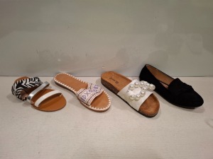 28 X BRAND NEW MIXED WOMENS SHOES CONTAINING CINK ME FLAT SHOES IN BLACK IN SIZE 3 , LA BOTTINE SOURIANTE FLAT SHOES IN LIGHT BLUE IN SIZE 3 , QUEEN VIVI SANDAL WITH BEADS IN BROWN IN SIZE 6 ETC ON HALF A BAY