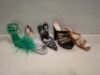 20 X BRAND NEW MIXED WOMENS SHOES CONTAINING MULANKA HIGH HEELS IN BLACK IN SIZE 3 , JOJA BLOCK HEELS IN SILVER IN SIZE 6 , GIVANA HIGH HEELS IN GREEN IN SIZE 3 ETC ON HALF A SHELF