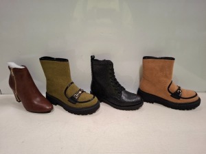 15 X BRAND NEW MIXED WOMENS SHOES CONTAINING BESTELLE BOOTS IN BLACK IN SIZE 4 , BELLA STAR BOOTS WITH STRAP IN CAMEL IN SIZE 4 , SUPER MODE BOOTS IN SNAKESKIN BLACK IN SIZE 5 ETC ON HALF A SHELF