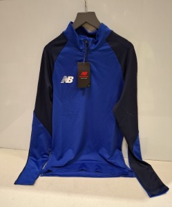 20 X BRAND NEW NEW BALANCE QUARTER ZIP TOP IN BLUE IN ALL IN SIZE SMALL IN ONE TRAY (NOTE - TRAYS NOT INCLUDED)