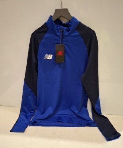 20 X BRAND NEW NEW BALANCE QUARTER ZIP TOP IN BLUE IN ALL IN SIZE SMALL IN ONE TRAY (NOTE - TRAYS NOT INCLUDED)