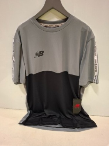 20 X BRAND NEW NEW BALANCE TOP IN GREY/BLACK IN SIZE MEDIUM IN ONE TRAY (NOTE - TRAYS NOT INCLUDED)