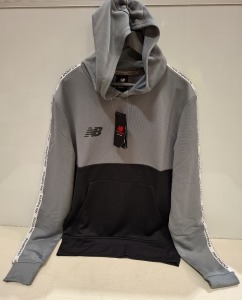 20 X BRAND NEW NEW BALANCE CLOTHING LOT CONTAINING HOODIE IN GREY AND BLACK IN SMALL AND XL IN ONE TRAY (NOTE - TRAYS NOT INCLUDED)