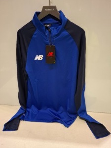 14 X BRAND NEW NEW BALANCE HALF ZIP TOP IN BLUE ALL IN SIZE SMALL IN ONE TRAY (NOTE - TRAYS NOT INCLUDED)