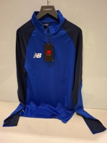 14 X BRAND NEW NEW BALANCE HALF ZIP TOP IN BLUE ALL IN SIZE SMALL IN ONE TRAY (NOTE - TRAYS NOT INCLUDED)