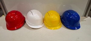 30 X BRAND NEW HARD HAT SAFETY HELMET IN BLUE , WHITE , YELLOW AND BLUE IN ONE BOX