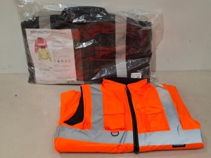 29 X BRAND NEW MIXED HEALTH AND SAFETY LOT CONTAINING HI- VIS BOMBER JACKET IN BLACK AND ORANGE IN 4 TUBS (TUBS NOT INCLUDED)
