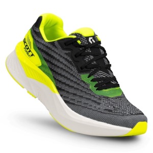BRAND NEW PAIR OF SCOTT PURSUIT SHOES - BLACK / YELLOW - BOXED - SIZE UK 8 - ORIG RRP £125 SUPER LIGHTWEIGHT ROAD SHOE ROCKER SHAPE FOR RUNNING EFFICIENCY SUPER LIGHTWEIGHT UPPER MESH MOST LIGHTWEIGHT & RESPONSIVE FOAM