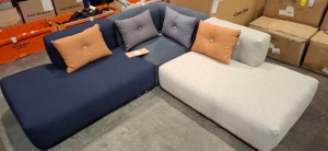 1 X HAY LARGE SOFA CORNER SET IN VARIOUS COLOURS WHITE NAVY BLUE / BLUE IN SIZE 230 X 230 X W 100 X H 70 - INDOOR ONLY (HYBRID MODENIST SET - ESTIMATED RRP £3500-£3800)