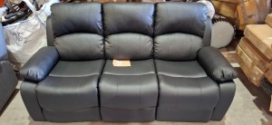 1 X BRAND NEW HOME LIFE HL 3 SEATER RECLINER SOFA IN BLACK FAUX LEATHER