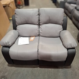 1 X BRAND NEW HOME LIFE HL FAUX LEATHER RECLINER 2 SEATER IN BLACK/GREY