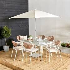 1 X BRAND NEW MIAMI 8 PIECE DINING SET IN WHITE / NATURAL