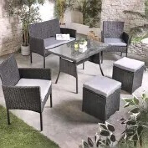 1 X STUDIO FIJI DINING SET 43 IN GREY IN TWO BOXES (NOTE BOX DAMAGE CUSTOMER RETURNS )