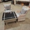 1 X THREE - PIECE RATTAN SET TO INCLUDE 2 HIGH BACK CHAIRS AND ONE GLASS TOP TABLE IN SIZE 90 X 90 X H 50