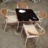 1 X STUDIO 5 PIECE DINING SET TO INCLUDE 4 CHAIRS IN WHITE / NATURAL AND ONE GLASS TOP TABLE IN BLACK / NATURAL IN SIZE 85 X 85 X H 72