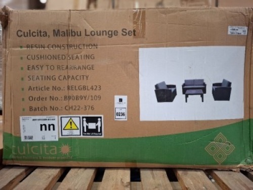 1 X CULCITA MALIBU LOUNGE SET IN BLACK / GREY IN ONE (NOTE BOX DAMAGE CUSTOMER RETURNS )