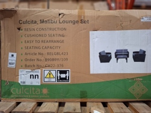 1 X CULCITA MALIBU LOUNGE SET IN BLACK / GREY IN ONE (NOTE BOX DAMAGE CUSTOMER RETURNS )