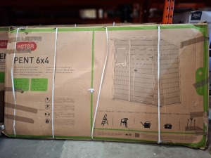 1 X KETER MANOR PLASTIC SHED IN NATURAL IN SIZE 6 X 4 (NOTE BOX DAMAGE - CUSTOMER RETURNS )