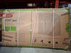 1 X KETER MANOR PLASTIC SHED IN NATURAL IN SIZE 6 X 4 (NOTE BOX DAMAGE - CUSTOMER RETURNS )