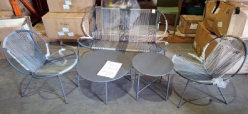 1 X STUDIO BARCELONA 5 PIECE ROPE LOUNGE SET IN GREY IN ONE LARGE BOX (NOTE BOX DAMAGE - CUSTOMER RETURNS )