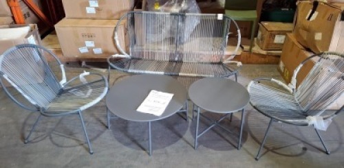 1 X STUDIO BARCELONA 5 PIECE ROPE LOUNGE SET IN GREY IN ONE LARGE BOX (NOTE BOX DAMAGE - CUSTOMER RETURNS )