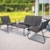 1 X STUDIO 4PC SLING LOUNGE SET IN GREY TO INCLUDE LOVESEAT , TWO CHAIRS , AND SMALL COFFEE TABLE IN ONE BOX (NOTE BOX DAMAGE - CUSTOMER RETURNS )