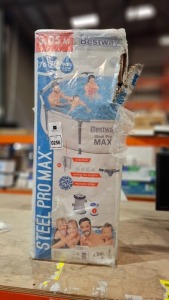 1 X BESTWAY STEEL PRO MAX GARDEN POOL IN SIZE 3.05M X 75CM 4,678L / 1,236 GAL (NOTE BOX DAMAGE - CUSTOMER RETURNS ALL COMPONENTS ARE PRESENT )