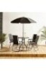 1 X STUDIO OXFORD 6 PIECE PATIO SET CONTAINING 4 CHAIRS , ONE TABLE AND ONE UMBRELLA IN ONE BOX (NOTE BOX DAMAGE - CUSTOMER RETURNS )