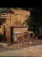 1 X STUDIO TIKI 3 PIECE BAR SET WITH TWO BAR STOOLS IN ONE BOX (NOTE BOX DAMAGE - CUSTOMER RETURNS )