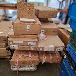 10 X FLATPACK FURNITURE LOT TO INCLUDE LANCASTER 3 PIECE BEDROOM SET IN GREY , HOMELI LANC 3 PIECE SET IN BLUE , HOMELI LAN 4PC SET IN GREY ETC (NOTE - CUSTOMER RETURNS COULD BE PARTS ONLY- ON A FULL PALLET )
