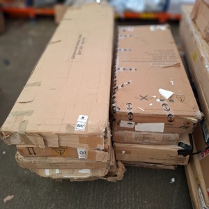 8 X FLATPACK FURNITURE LOT TO INCLUDE HL 3 DOOR WARDROBE IN WHITE , LANCASTER 4 PIECE BEDROOM SET IN GREY , LANCASTER 3 PIECE BEDROOM SET IN GREY ETC (NOTE - CUSTOMER RETURNS COULD BE PARTS ONLY- ON A FULL PALLET )