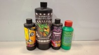 40+ BRAND NEW MIXED GARDEN FERTILIZERS LOT CONTAINING VINNY'S GROWERS CHOICE COMMON PART 2-0-0 1L , FUTURE HARVEST TON O BUD 0-10-6 MID FLOWER 250ML , DUTCH PRO KEEP IT CLEAN 250ML , SUPER B+ 0-2-1 STRESS RELIEF 250ML ETC IN ONE TRAY (NOTE - TRAYS NOT INC