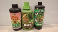 25 X BRAND NEW MIXED GARDEN FERTILIZER LOT CONTAINING VINNY'S GROWERS CHOICE GROW VEGETATIVE STAGE 1-2-5 PART A , EMERALD HARVEST MICRO PROFESSIONAL 3 - PART NUTRIENT SERIES 5-0-1 950ML , EMERALD HARVEST KING KOLA POWERFUL BLOOM BOOSTER 0.3-2-3 950ML IN O