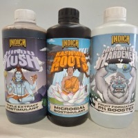 22 X BRAND NEW MIXED GARDEN FERTILIZER LOT CONTAINING INDICA NUTRIENTS KASHMIR ROOTS MICROBIAL BIO STIMULANT 1L , INDICA NUTRIENTS HIMDU KUSH TRIPLE EXTRACT BIO STIMULENT , INDICA NUTRIENTS STEM STRENGTH LIQUID SILICA SUPPLEMENTS IN ONE TRAY (NOTE - TRAYS