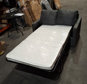 1 X HL PULL OUT SOFA BED IN FABRIC GREY IN SIZE NORMAL W130.5 X D 87 X H 86.5 - RECLINE W 130.5 X D 221 X 70.5 (CUSTOMER RETURNS - MINOR RIP ON LEFT ARMREST )