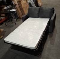 1 X HL PULL OUT SOFA BED IN FABRIC GREY IN SIZE NORMAL W130.5 X D 87 X H 86.5 - RECLINE W 130.5 X D 221 X 70.5 (CUSTOMER RETURNS - MINOR RIP ON LEFT ARMREST )