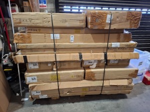10 X FLATPACK FURNITURE LOT TO INCLUDE MARBLE - EFFECT 4 DRAWER CHEST IN WHITE , ACAPULCO 4PC BEDROOM SET IN SOLID GREY , HOMELI LANC 4 PC SET IN CREAM ETC (NOTE - CUSTOMER RETURNS COULD BE PARTS ONLY- ON A FULL PALLET )