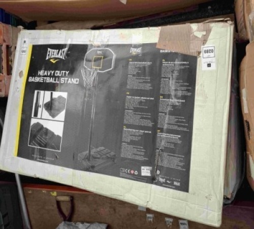 2 X EVERLAST HEAVY DUTY BASKETBALL STANDS ADJUSTED HEIGHT 2.0M TO 3.05M RING DIAM 45 CM PE BACKBORAD 109 X 71 PE BASE 108 X 74 X 17CM PORTABLE 2 WHEEL BASE HOLDS ( NOTE CUSTOMER RETURNS - UNKNOWN CONDITION BOX DAMAGED )