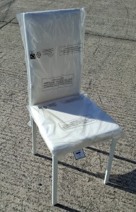 4 X BRAND NEW IN BOX SET DINING CHAIRS IN FAUX LEATHER WITH CHROME LEGS IN ONE BOX