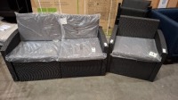 2 X TWO - PIECE GARDEN SET CONTAINING 2 SEATER SOFA AND 1 CHAIR IN BLACK / GREY (NOTE CUSTOMER RETURNS INCOMPLETE )