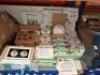 25 X BRAND INDUSTRIAL LIGHTING LOT CONTAINING SAXBY EXIT LIGHT , FRESKA LED EMERGENCY PLUG IN SELF TEST EMERGENCY PACKS , LED EMERGENCY TWINSPOT , RED ARROW ORBIT DOWNLIGHT ETC ON HALF A BAY