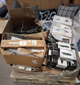 LARGE AMOUNT OF MIXED ELECTRICAL EQUIPMENT CONTAINING DYNAMODE ENERGY EFFICIENT ETHERNET SWITCH , SOLAR POWERED UNIVERSAL PORTABLE POWER BANK , EXTENSION LEAD ETC ON ONE PALLET (NOTE - CUSTOMER RETURNS