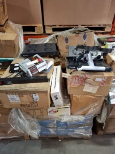 LARGE AMOUNT OF MIXED ELECTRICAL EQUIPMENT CONTAINING DYNAMODE SW240010-R 24 PORT 10/100 SWITCH , LMS DATA MHL TO HDMI HD ADAPTER , DYNAMODE HI-SPEED EXTERNAL FAX MODEM ETC ON ONE PALLET (NOTE - CUSTOMER RETURNS)