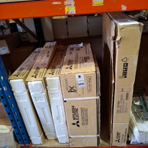 6 X BRAND NEW MIXED LOT CONTAINING 1 MITSUBISHI ELECTRIC AR CONDITIONER - MODEL SLZ-M35FA2 1 MITSUBISHI ELECTRIC AIR CONDITIONER CORPORTION WITHOUT REMOTE CONTROLLER - MODEL PLP - 6EA 3 SLP - 2FA GRILLE FOR SLZ - M CASSETTES - RRP EACH £129 AND VARIO
