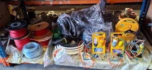 FULL BAY OF AIR CONDITIONING COMPONENTS / TOOLS LOT CONTAINING TURBO SET 1000 PORTABLE BRAZING AND SOLDERING KIT , DEWALT CHOP SAW WITH 110 VOLT TRANSFORMER , IP65 GENERAL INSTALLATIONS , DRAKA CABLE WIRING - CODE FTSF2EHA.5RDR3 - ETC ON A FULL BAY