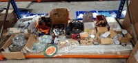 FULL BAY OF MIXED INDUSTRIAL PARTS LOT CONTAINING VARIOUS BOURDON TUBE PRESSURE GAUGE , GREENAWAY UNLINED CLIPS IN SIZE 21/2'' , SAFETY HARNESSES , SUFIX STAINLESS STEEL BANDS , SUSPENDED CEILING BRACKETS ETC ON A FULL BAY