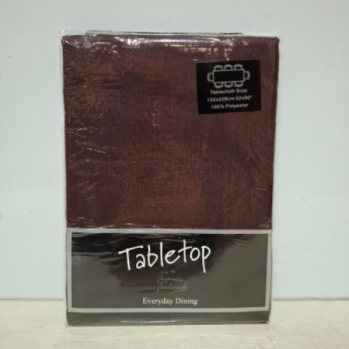 96 X BRAND NEW TABLECLOTH BY THOMAS FREDRICK IN BROWN IN SIZE 132 X 228 CM IN 4 BOXES