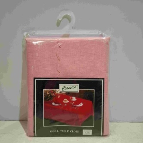 49 X BRAND NEW CLASSIC SHELL TABLE CLOTH IN DUSKY PINK IN SIZE 178CM X 229 CM IN TWO BOXES